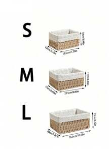 3Pcs S+M+L Lidded & Lidless Woven Storage Baskets, Bohemian Desktop Organizer For Keys Cosmetics Snacks Stationery Toys, Decor Bin Coffee Table Entryway Living Closet, Reusable Woven Tray, Holiday Gift Basket For Home Desktop Sorting Decor Storage - Khaki - View 5