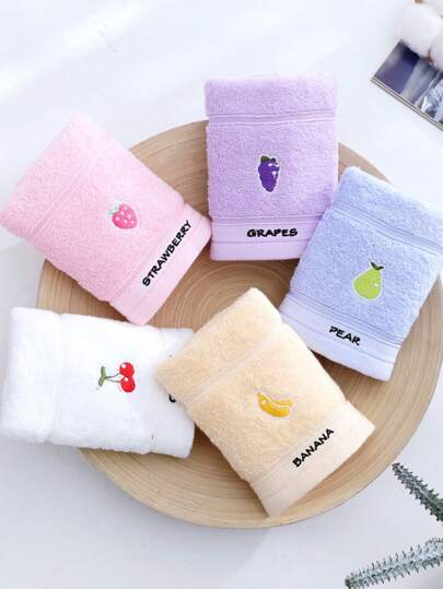 1/5pcs Towel Multi-Color Cute Cartoon Fruit Embroidery Pattern Rectangle Shape For Men And Women Home Use, Face & Hand Drying. Water Absorbent, Soft & Quick-Drying, Suitable For All Seasons. No Shrinkage, No Fading. Suitable For Bathroom, Kitchen, Festival Gift, Travel.,School,Back To School,Travel,Travel Essentials,Home Essentials,Towel,Skin Care