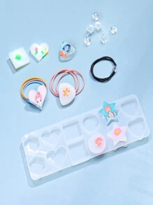 DIY手工矽膠落膠模具，可製作心形、圓形、盾牌、星形、雲朵形吊墜徽章，適用於DIY珠寶製作、手工藝品、冰箱貼磁、手機殼裝飾 - 白色 - 查看 6