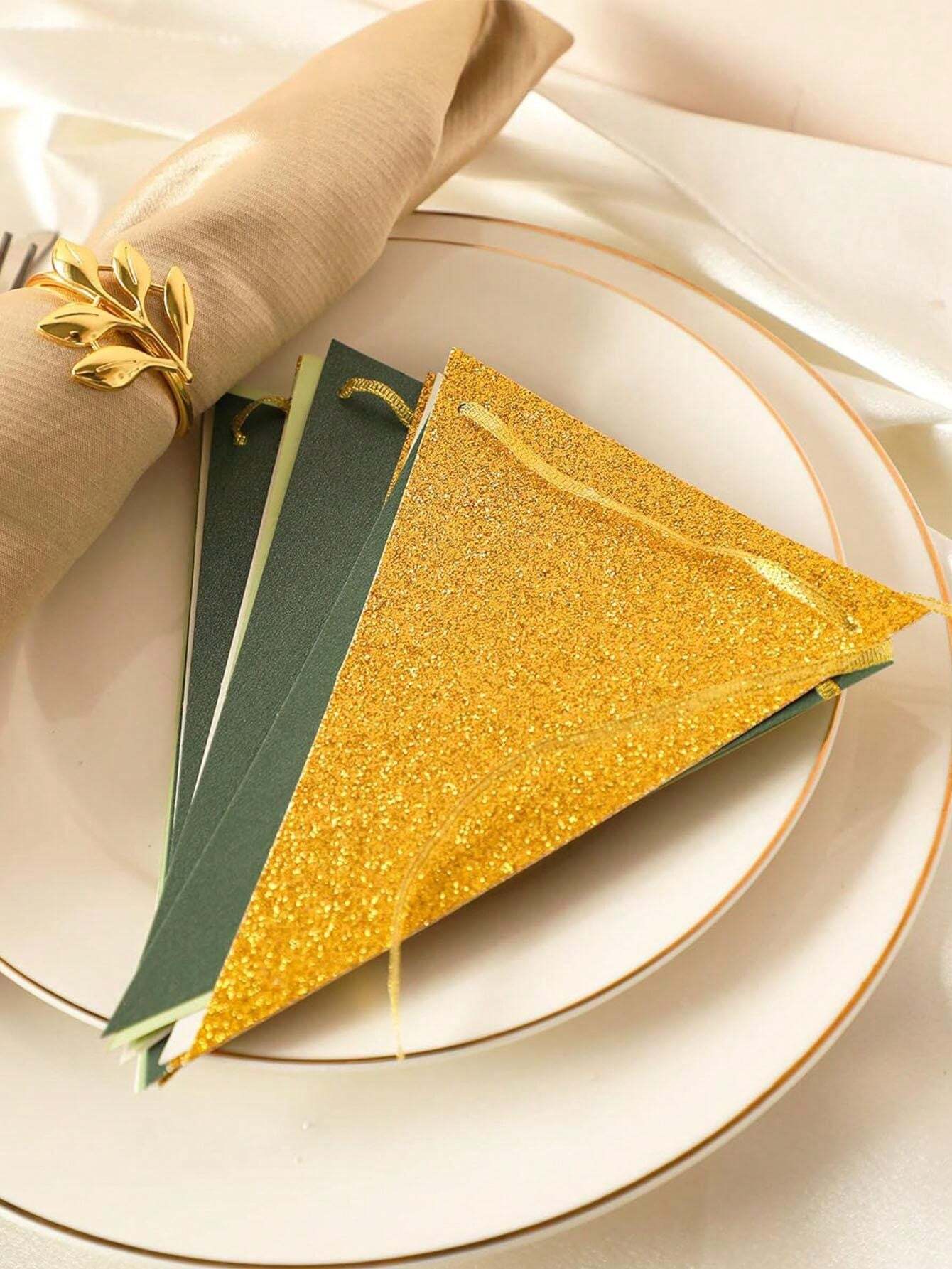 16pcs/Pack Green & Gold Triangle Flag Party Decoration Supplies For