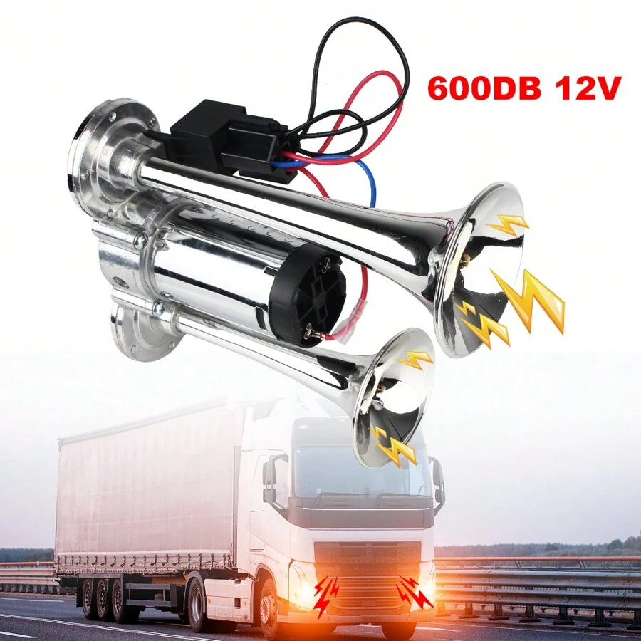 12V Super Loud Car Electric Horn With Air Compressor And Relay For Motorcycle Boat Truck 600dB Hooter Dual Trumpets Modification - one-size - View 1