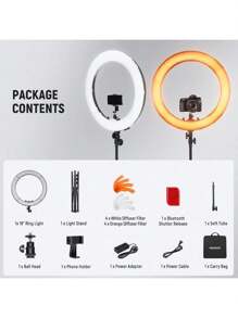 Aro de Luz con Tripie NEEWER 45cm 55W 5500K Regulable LED Anillo de Luz con Soporte para Celular, Luz Fotografía Ring Light para Cámara Profesional - Multicolor - Ver 3