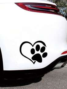 1pc Creative Heart And Footprint Design Car Decal - Black - View 3