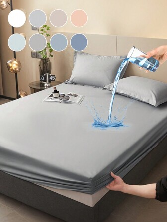 1pc Waterproof Bed Sheets, Bedding, Fitted Sheet, Skin-Friendly Bed Cover, Soft And Comfortable Bedding For Bedroom, Solid Color Mattress Cover, Fully Covered Matress Proctector, Fitted Bottom Sheet For Twin, Full, King, Queen Size, Dust-Proof Protection, (Pillow And Pillowcase Not Included), Machine Washable, Ideal Easter Gift, For Independence Day Gift, Perfect Holiday Gift,