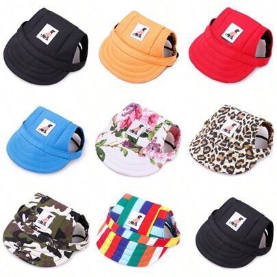 1pc Pet Hat Dog Baseball Hat With Ear Holes Adjustable Summer Canvas Sun Protection Dog Cap For Small Pet Puppy Outdoor Hiking Sports Accessories