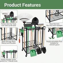 Garden Tool Organizer, Yard Tool Organizer For Garage,Garden Tool Organizer With Wheels, Up To 35 Long-Handled Tools/Rakes/Brooms, Heavy Duty Steel Garden Tool Stand For Shed, Outdoor, Black - 黑色 - 查看 4