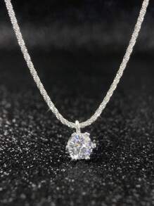 ESBERRY 1 件迷人闪亮白色锆石吊坠项链女士 S925 纯银情人节精美珠宝日常佩戴礼物 - 圓鋯項鍊 - 查看 3