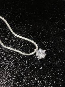 ESBERRY 1 件迷人闪亮白色锆石吊坠项链女士 S925 纯银情人节精美珠宝日常佩戴礼物 - 圓鋯項鍊 - 查看 4