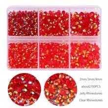 2,700pcs/Box 2mm/3mm/4mm Flat Bottom Resin Rhinestones In 6 Compartments, Handmade DIY Resin Crafts Accessories For Clothes, Shoes, Decorations