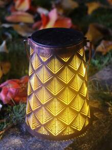 1pc Solar Powered Outdoor Creative Atmosphere Light, Yard Landscape Lamp, Decorative Hollow Wrought Iron Vintage Classic Rhinestone Pendant Light, Outdoor Garden Lighting For Pathway, Yard, Patio
