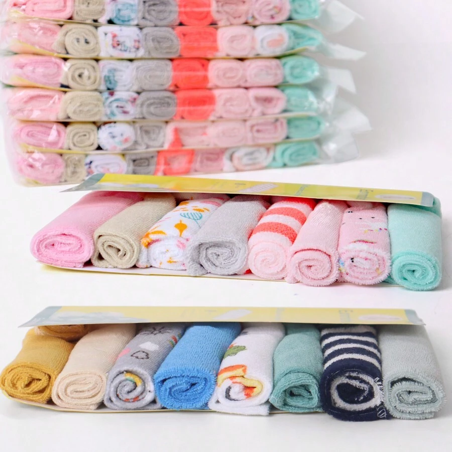 8pcs Baby Washcloths Soft Face Towels, Infant Bath Towel Feeding Saliva Towel Burp Cloth Bib Handkerchief Baby Shower Gift-Random Pattern(Random Color) - Random Color - View 1