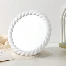 1pc Simple Cream-Toned Desktop Makeup Mirror, Asymmetrical Dressing Mirror For Office/ Vanity, Cute Design For Girls - Multicolor - View 10