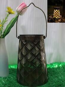 1pc Solar Powered Outdoor Creative Atmosphere Light, Yard Landscape Lamp, Decorative Hollow Wrought Iron Vintage Classic Rhinestone Pendant Light, Outdoor Garden Lighting For Pathway, Yard, Patio