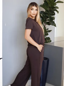 Women Two-Piece Outfits - Rust Brown - View 2