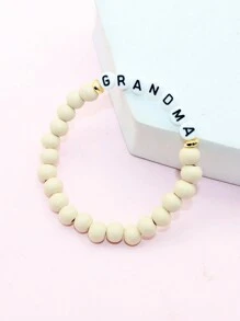 1pc Wooden Bead Elastic Letter Bracelet - MAMA, AUNT, TEACHER, SISTER, GRANDMA Gift - Beige - View 7