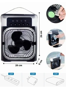 DING SHENG STORE Ventilador enfriador y humificador, 3 en 1, con 7 luces colores de iluminacion, recargable, desactivacion automatica, mini ventilador con Humidificador de aire, Mini Enfriador de Aire Por Evaporación,Refrigeración,Ventilador de Sincronización con Luces LED,  FS-1121 - Blanco - Ver 5