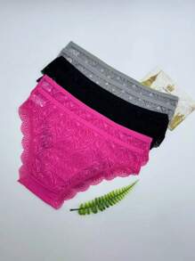 6 piezas de bragas sexy de mujer con detalles de encaje, transpirables y caladas - Multicolor - Ver 2