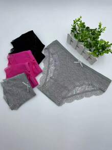 6 piezas de bragas sexy de mujer con detalles de encaje, transpirables y caladas - Multicolor - Ver 3