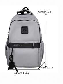 New Simple Style Men's Backpack, Versatile For Daily Use, Suitable For Junior And Senior High School And College Students, Casual Short-Distance Travel Bag With Laptop Compartment School Backpack Back To School Commute Book Bag Large Capacity School Bag For Books - Grey - View 12