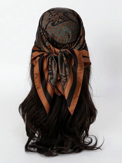 1pc Women Scarves Paisley Print Bandana Headscarf Elegant Headwrap Suitable For Everyday Use Witch Silk Scarves