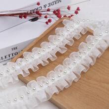 2 码/5 码珍珠铆钉雪纺花边白色服装配饰 DIY 材料