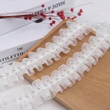 2 码/5 码珍珠铆钉雪纺花边白色服装配饰 DIY 材料