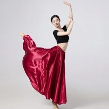 1 szt Burgudnia Panie 95CM Satyna Maks Spódnica midi Długi Sukienki Elastyczny pas Dla Taniec brzucha Przyjęcie księżniczki Cosplay Tańczenie Spódnice