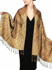 FADZOYLE 1 件女士海滩配饰奢华双层提花大佩斯利羊绒披肩围巾海滩罩衫纱笼羊绒手感狂野柔软丝滑双面围巾流苏日常生活晚礼服旅游办公室婚礼和礼品配饰女士