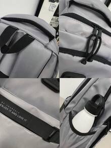 New Simple Style Men's Backpack, Versatile For Daily Use, Suitable For Junior And Senior High School And College Students, Casual Short-Distance Travel Bag With Laptop Compartment School Backpack Back To School Commute Book Bag Large Capacity School Bag For Books - Grey - View 11