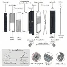 随身行李箱 20 英寸前开式行李箱轻便手提箱，配有前袋和 USB 端口，1 个便携式手提箱，波西米亚风