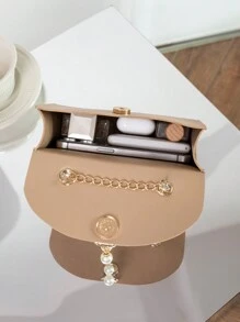 Women's Faux Pearl Decorated Tote Bag Crossbody Bag, Suitable For Everyday Outfits - Khaki - View 4