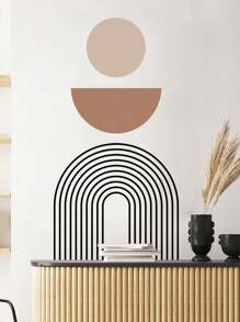 SURELIFE 1pc Bohemian Rainbow Geometric Beige Vinyl Wall Sticker Decals Removable PVC For Bedroom Living Room Home Decor Wallpaper Self Adhesive Peel And Stick - Multicolor - View 2