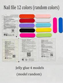 24 piezas de calcomanías de arte de uñas con purpurina en forma de almendra, con 1 pieza de gel de gelatina y 1 pieza de capa superior mate, adecuado para la decoración diaria de uñas de niñas - Multicolor - Ver 5