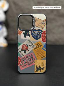 1pc Fashionable Color Block Stamp Printed Anti-Fall Phone Case, Compatible With Apple And Compatible With Samsung Series - Multicolor - View 4