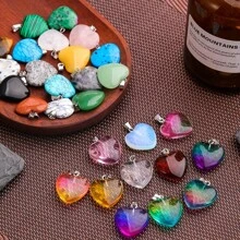 5/10/15/20pcs Random Natural Stone Crystal Heart Shaped Pendant, Exquisite Jewelry Accessory, Mixed Color Crystal Healing Stone For DIY Necklace And Earring Making - Multicolor - View 1