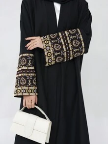 1pc Women's Fashionable Exquisite Totem Embroidered Open Abaya Suitable For Daily Gatherings In Islamic  Style - Abaya - View 1