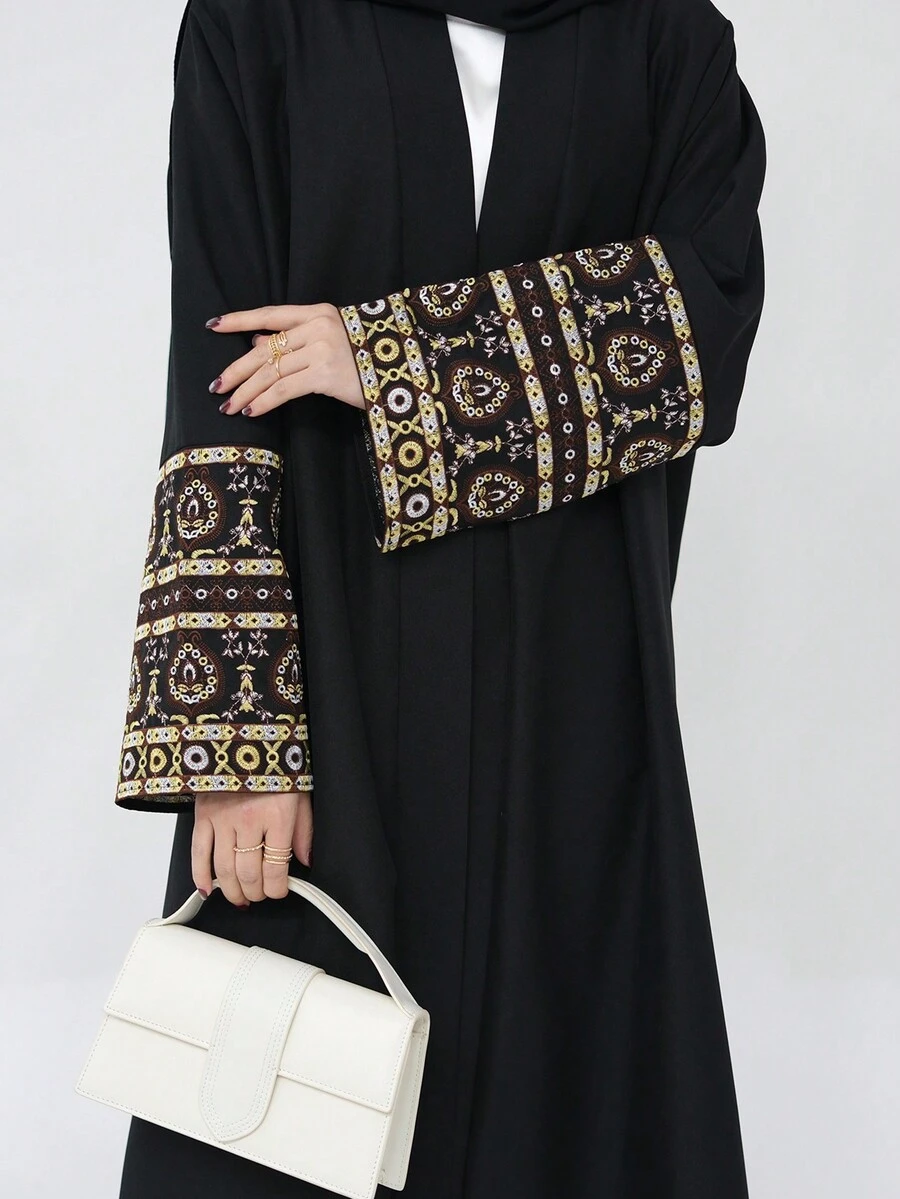 1pc Women's Fashionable Exquisite Totem Embroidered Open Abaya Suitable For Daily Gatherings In Islamic  Style - Abaya - View 1