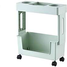 Carrito organizador con ruedas de 2 niveles de plástico con estantes para libros móviles, estante para revistas, carrito con ruedas para el hogar, la escuela, la sala de estar y el dormitorio, verde - Verde - Ver 5