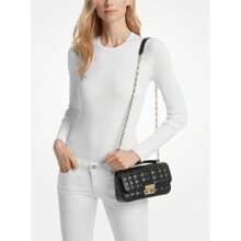 Michael Kors | Tribeca Small Quilted Lizard Embossed Leather Shoulder Bag - Black - View 4
