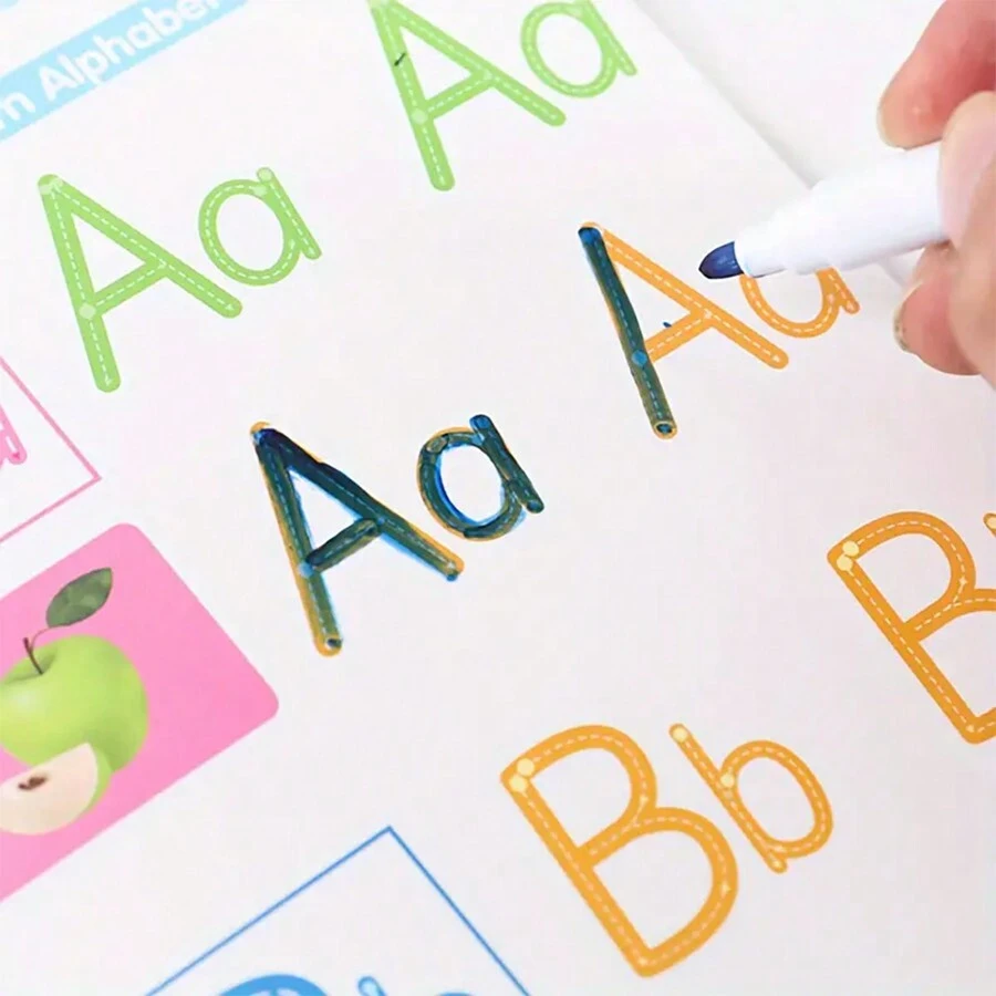 4 piezas Libros de práctica de control de pluma y caligrafía para niños, libro de aprendizaje divertido para entrenamiento de control de pluma y práctica de caligrafía (4 libros de caligrafía + 1 pluma de acuarela) (accesorio de color aleatorio) - Multicolor - Ver 1