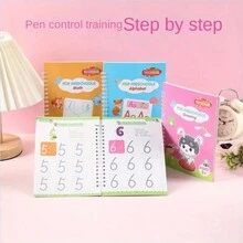 4 piezas Libros de práctica de control de pluma y caligrafía para niños, libro de aprendizaje divertido para entrenamiento de control de pluma y práctica de caligrafía (4 libros de caligrafía + 1 pluma de acuarela) (accesorio de color aleatorio) - Multicolor - Ver 5