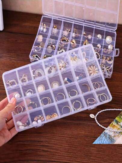 1 个多用途透明盒塑料空收纳盒，用于存放耳环、戒指、珠宝、美甲、美甲工具、美甲配件、珠宝装饰和收纳。送给女性的礼物