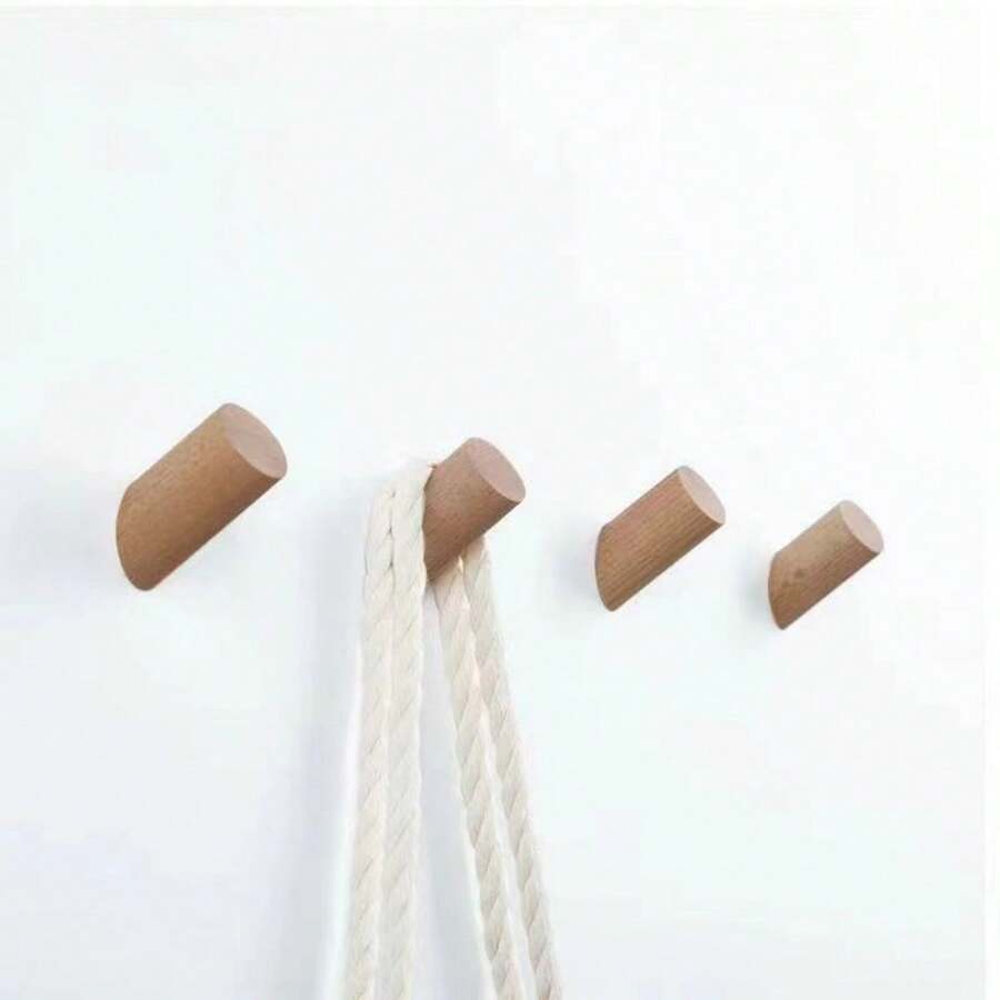 1/2/4pcs Beech Wood Hooks In Minimalist Style, Cylindrical Slanted Hooks Require Wall Punching For Clothing, Backpacks, Etc