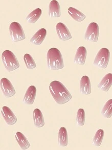 24 uñas postizas en color beige degradado con borde dorado y polvo brillante + 24 piezas de pegamento de gelatina + lima para aplicar uñas postizas