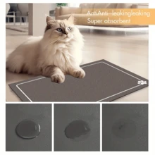 1pc Black/Grey Bone Printed Pet Feeding Mat, High Absorbent & Quick Drying, Easy To Clean, With Anti-Slip Rubber Backing, Suitable For All Seasons, Pet Bowls Mat For Dogs & Cats, Crate Mat - Multicolor - View 2