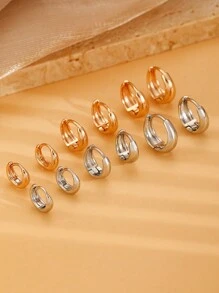 3对/套 时尚耳环，带扣，共6只，尺寸从小到大，镀金水钻圈形耳环，男女皆宜，适合日常佩戴，情侣饰品 - 圓圈 - 查看 5