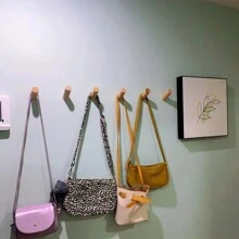 1/2/4pcs Beech Wood Hooks In Minimalist Style, Cylindrical Slanted Hooks Require Wall Punching For Clothing, Backpacks, Etc