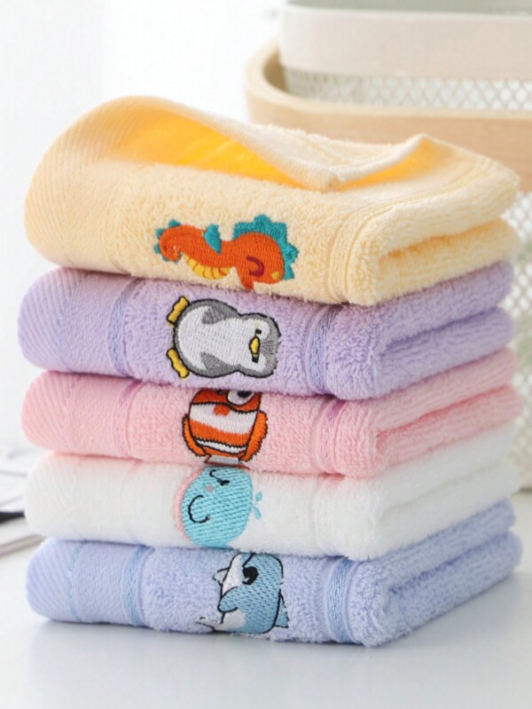 1/5 piezas Toalla pequeña, bordado de animales de dibujos animados lindos, varios colores, adecuada para uso doméstico de hombres y mujeres para lavarse la cara, secar las manos, suave y absorbente, de secado rápido, adecuada para todas las estaciones, sin pérdida de cabello, sin decoloración, adecuada para el baño, la cocina, regalo de vacaciones, viaje, escuela, vuelta al colegio, viaje, artículos esenciales de viaje, artículos esenciales del hogar, toalla, cuidado de la piel