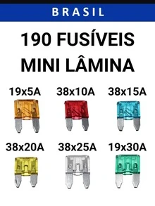 190 Fusíveis Mini Lâmina 5a 10a 15a 20a 25a 30a Fusível Automotivo Veículos Nacionais Importados Montadoras - Multicolorido - Visão 1