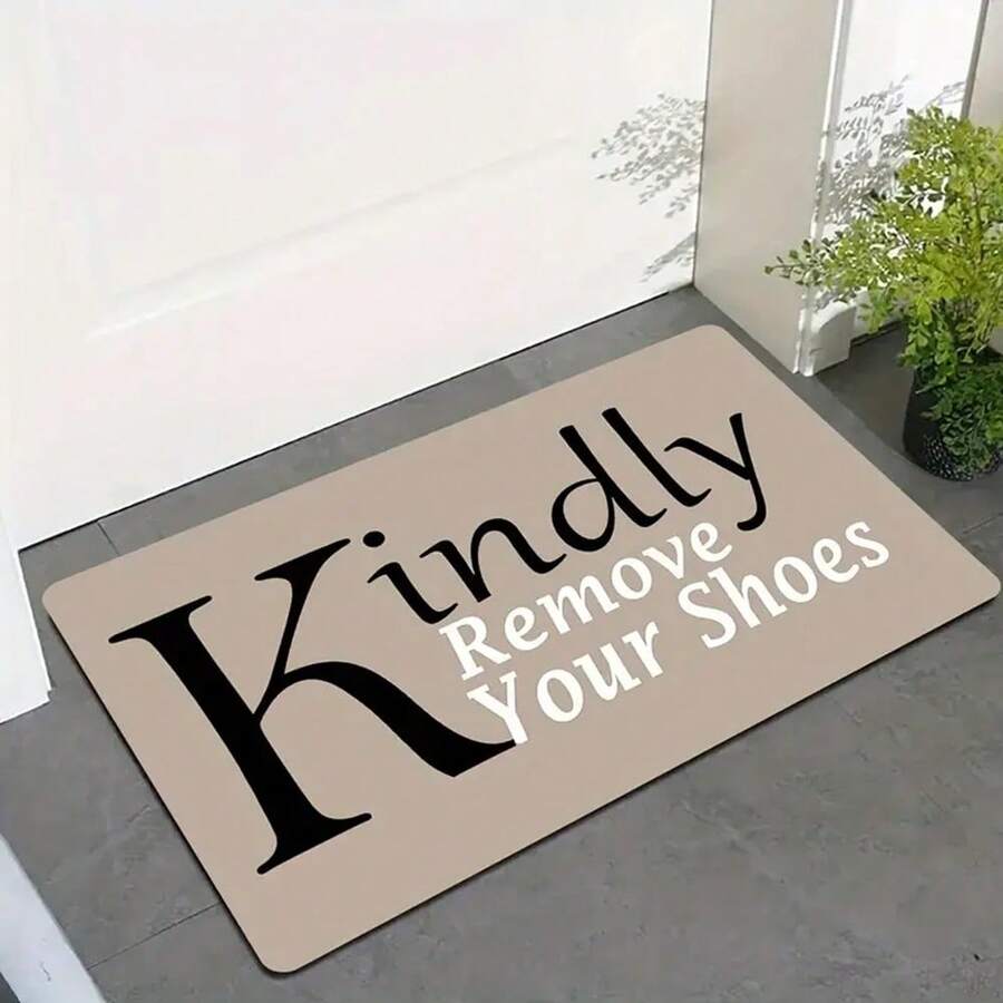 1pc 'Please Take Off Your Shoes' Welcome Mat, Polyester Door Mat With Rubber Backing, Machine Washable, Non-Slip Indoor Entrance Rug ,Room Decor - Khaki - View 1